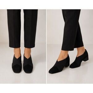 Prevata Made in Italy Black Suede Stretch Slip-On Heels Women's Size 6.5B